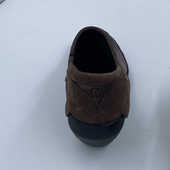 Merrell Luxe Wrap Brown Leather Slip On Studded Wedge Clogs Shoes Womens 7 - Picture 4 of 13